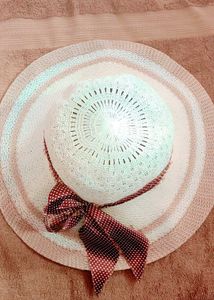 Woven Sun Hat with Polka Dot Bow