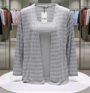 XXL Grey Striped Cardigan Tank Top