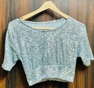 Sparkling Sequin Crop Blouse