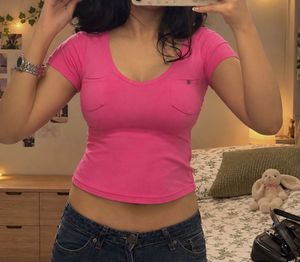 Hot Pink Cropped V-Neck Tee