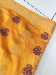 Yellow &amp; Maroon Silk Blend Saree