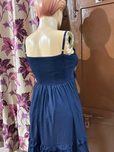 Chic Smocked Navy Blue Maxi Dress