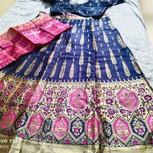 Elegant Navy Blue lahenga choli with Gold Print
