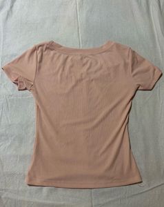 Soft Pink Ribbed Short Sleeve Top