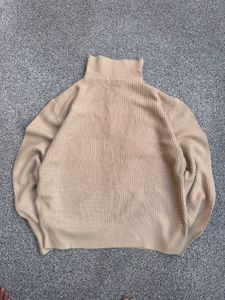 Cozy Beige Quarter Zip Knit Sweater