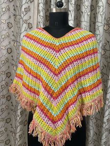 Crocheted Poncho with Fringe