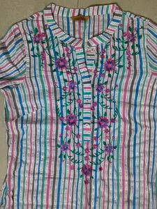 Embroidered Striped Kurta