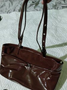 Chic Brown Patent Leather Tote Bag