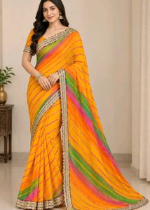 Vibrant Striped Yellow Saree