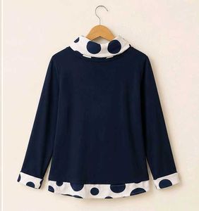 Navy Blue Polka Dot Turtleneck Top