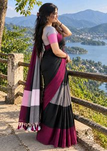 Chic Striped Cotton Saree