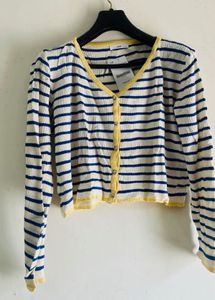 Korean Striped Button-Down Cardigan