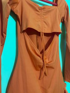 Orange Ruched Cut-Out Mini Dress