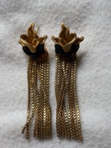 Elegant Gold &amp; Black Tassel Earrings