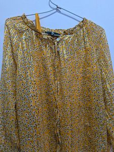 Yellow Floral Sheer Blouse