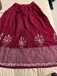 Maroon Ethnic Printed Maxi Skirt