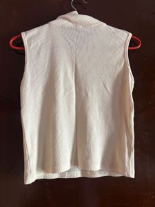 Cream Ribbed Zip Polo Tank Top