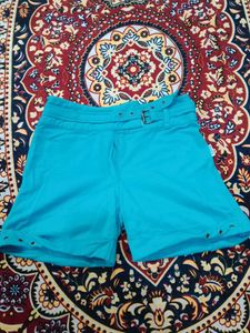 Aqua Blue Belted Shorts