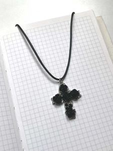 Gothic Black Rose Cross Necklace 🖤