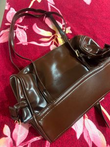 Chic Brown Faux Leather Shoulder Bag