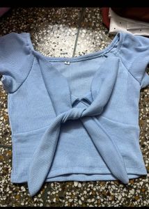 Cute Blue Tie-Front Crop Top