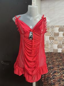 Red nighty with floral detail