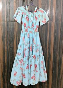 Light Blue Floral Tiered Midi Dress