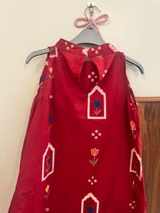 Maroon Ethnic Dress with Floral Print