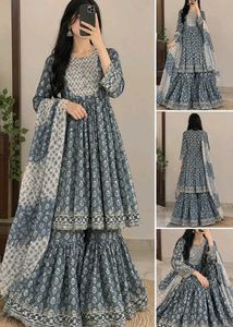 Anarkali Kurta Set with Flared Garara & Dupatta