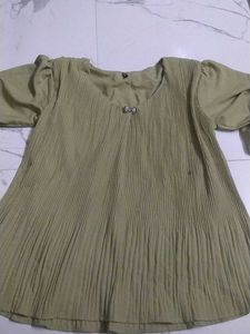 Pleated Top with Bow Detail