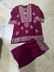 Embroidered Maroon Kurta with farshi salwar