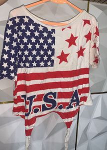 USA Flag Print Crop Top