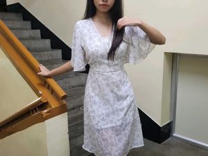 Floral Print Flutter Sleeve Dress