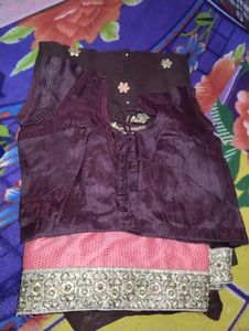 Elegant Pink &amp; Brown Saree with Blouse