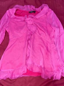 Chic Pink Blouse with Rose Detail