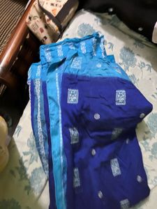 Blue Silk Saree with Brocade Blouse