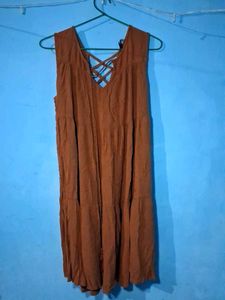 Brown Tiered Lace-Up Dress