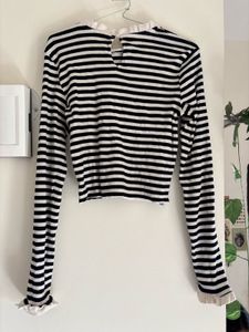 Striped Crop Top with Ruffle Detail