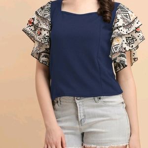 Paralians Crop Top For Women (Navy Blue, M)