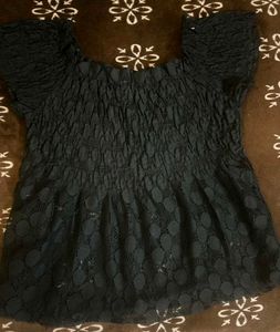Chic Black Smocked Off-Shoulder Top