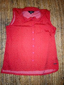 Stylish Sleeveless Red Polka Dot Top Size S-M