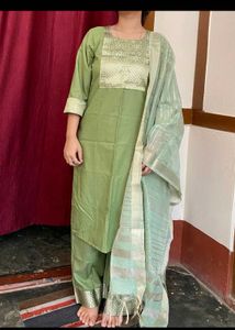 Indo Era Olive Green Kurta Set with Dupatta