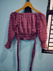 Mauve Off-Shoulder Crop Top