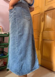 Classic Blue Denim Midi Skirt