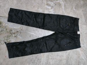 Black Textured Moto Jeans