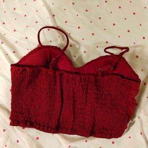 Red Ruched Bustier Crop Top