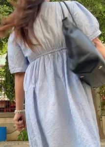 Light Blue Textured Midi Dress