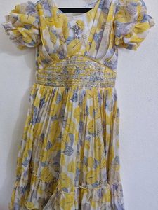 Yellow Leaf Print Gown