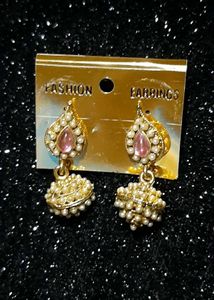 Elegant Pearl &amp; Pink Stone Earrings