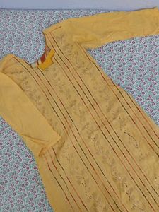 Stylish Yellow Embroidered Kurti